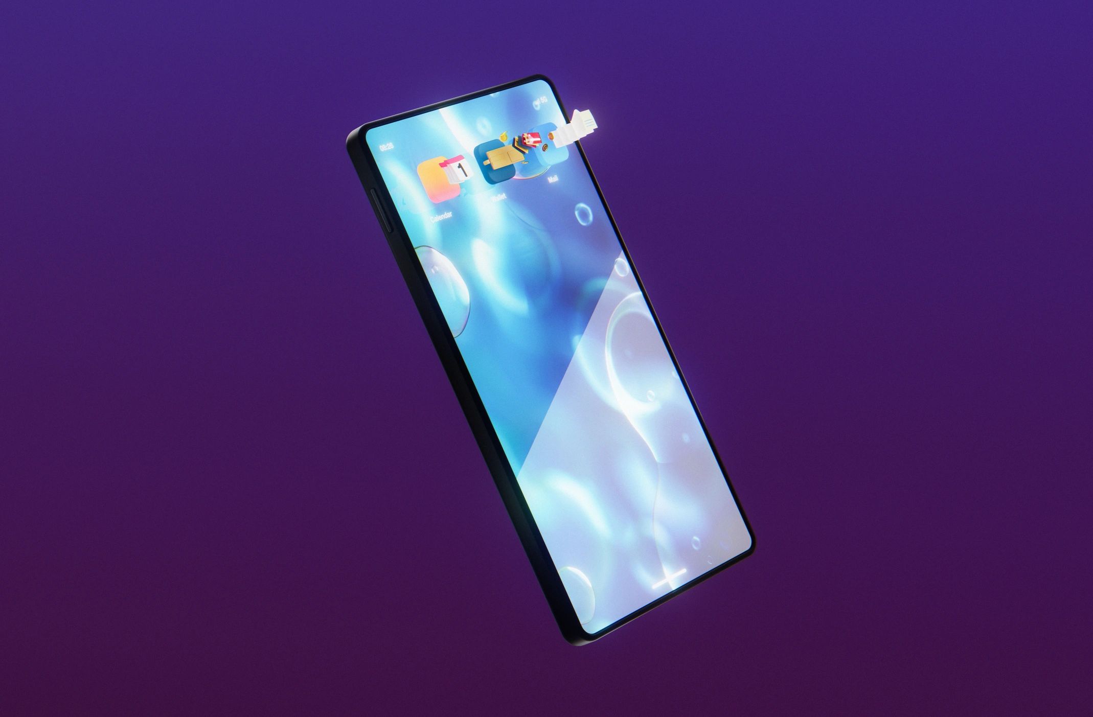 3D smartphone with app icons emerging from the screen