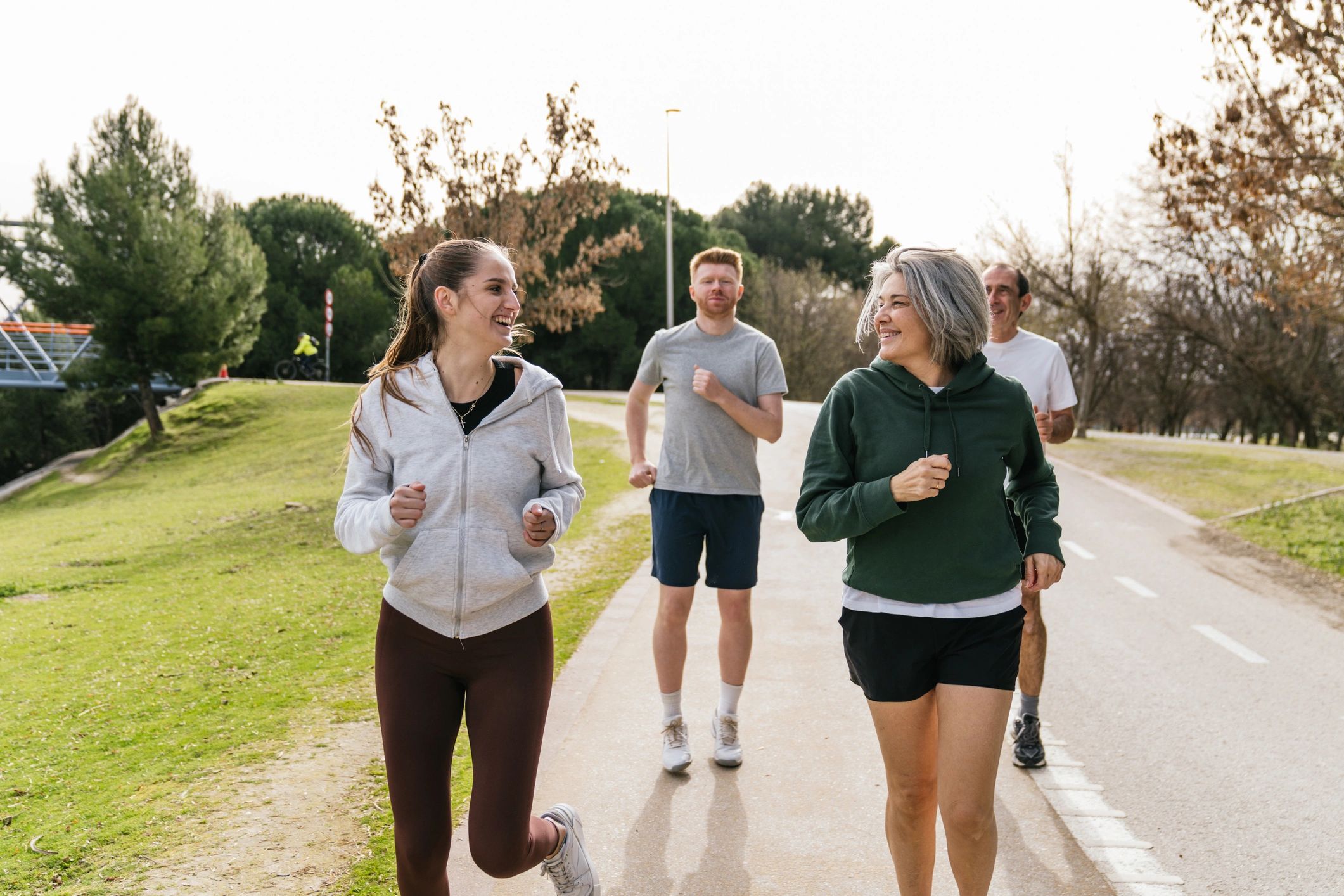 Group jogging together outdoors